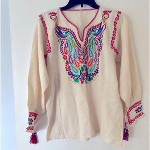 Authentic Mexican top with embroidery neckline and wrist- boho look